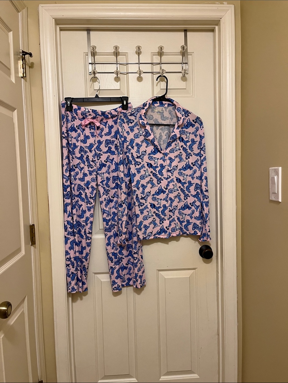 Lilly Pulitzer Pink and Blue Animal-Print Pajama Top and bottoms
